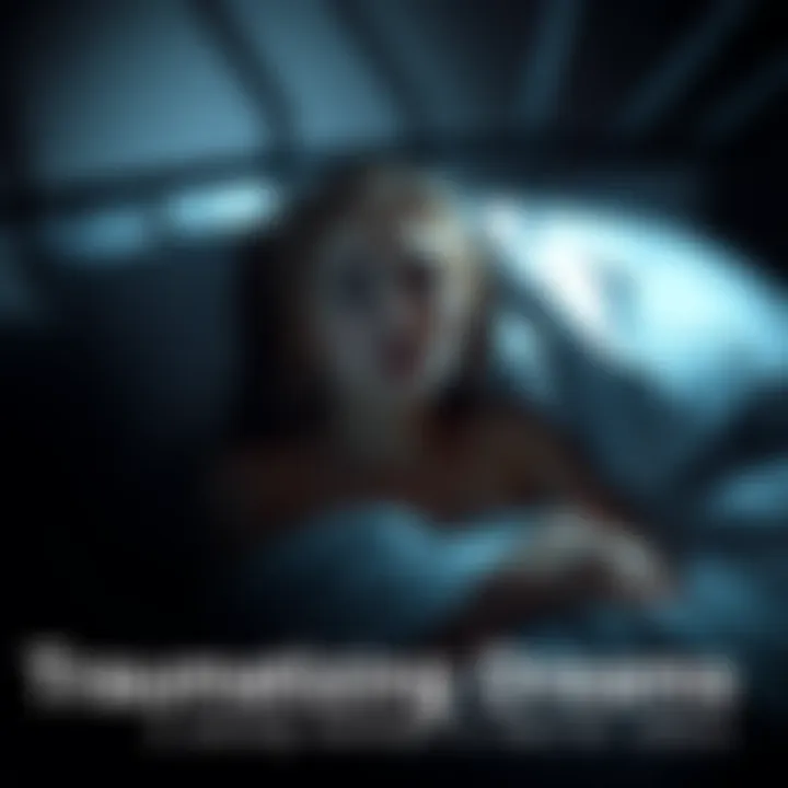 A young woman looks frightened in bed, surrounded by dark shadows, representing her haunting dream about a break-in and waterboarding.
