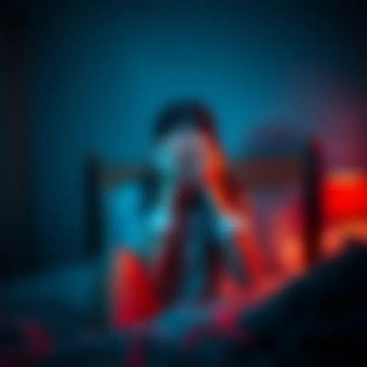 A 19-year-old woman sitting on her bed, looking troubled as she covers her face with her hands, in a dimly lit room