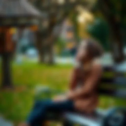 Young woman sharing her story A 24-year-old woman sits on a park bench, looking contemplative as she reflects on her emotional struggles.