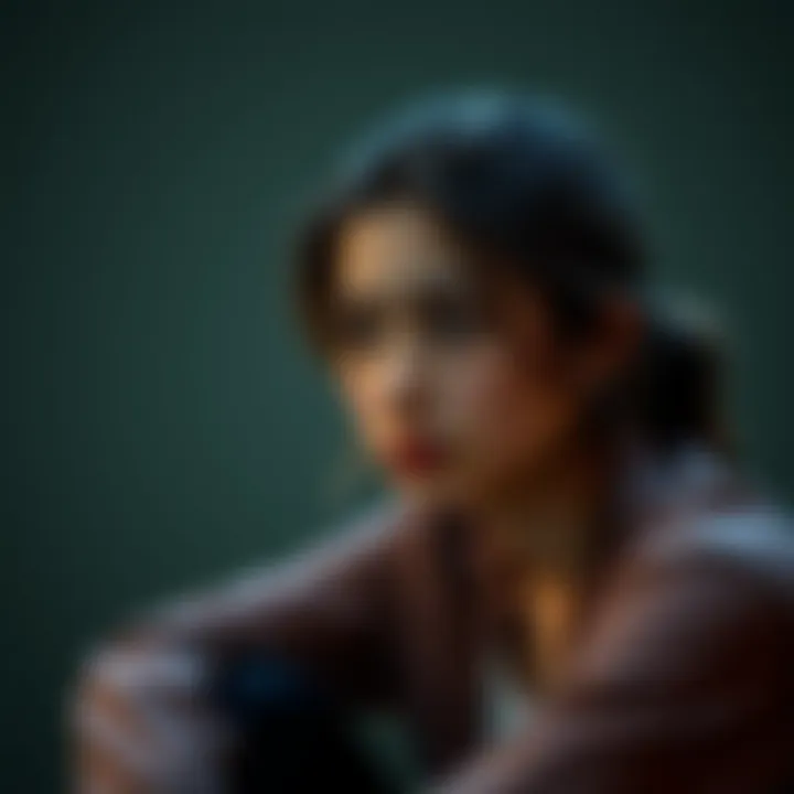 Young woman looking thoughtful A 23-year-old woman with a serious expression sits alone, reflecting on her complicated relationship with her mother.