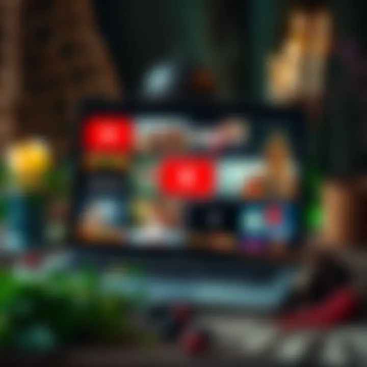 A collage of popular YouTube channels featuring themes of Hellenism and green witchcraft, with a laptop and nature elements like herbs and candles in the background.