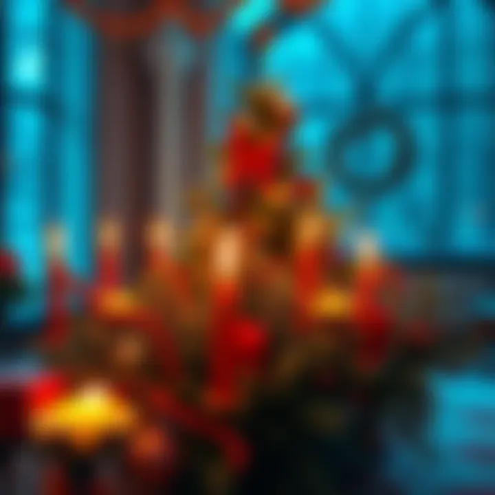 A festive scene showing a decorated Yule tree surrounded by candles and traditional ornaments, symbolizing the celebration of Yule.