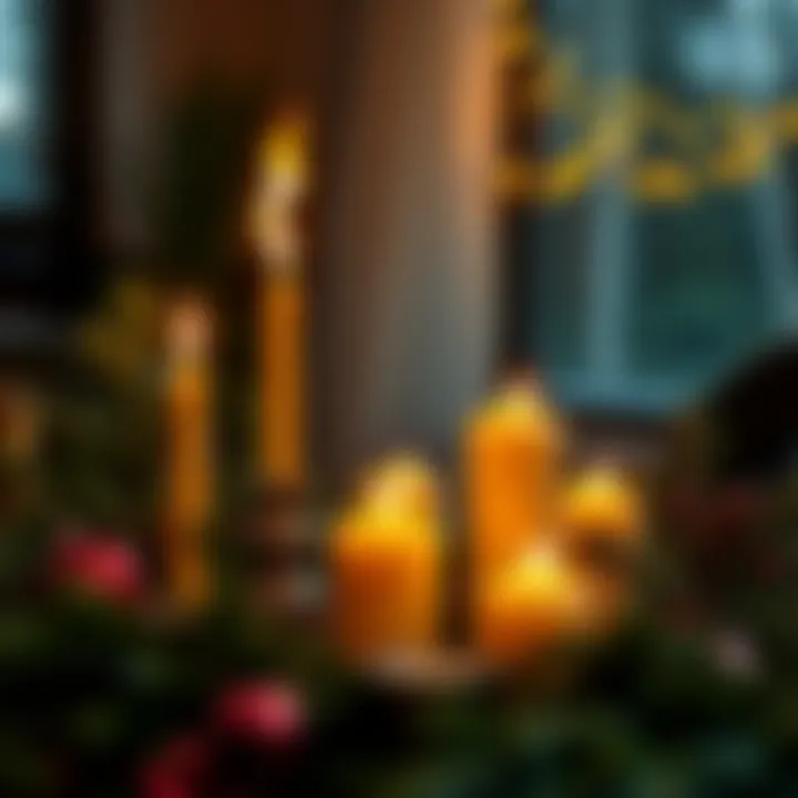 Yule celebration with candles and greenery A cozy scene of a Yule celebration featuring candles, pine branches, and a warm glow, highlighting the personal choice to celebrate Yule over Christmas.