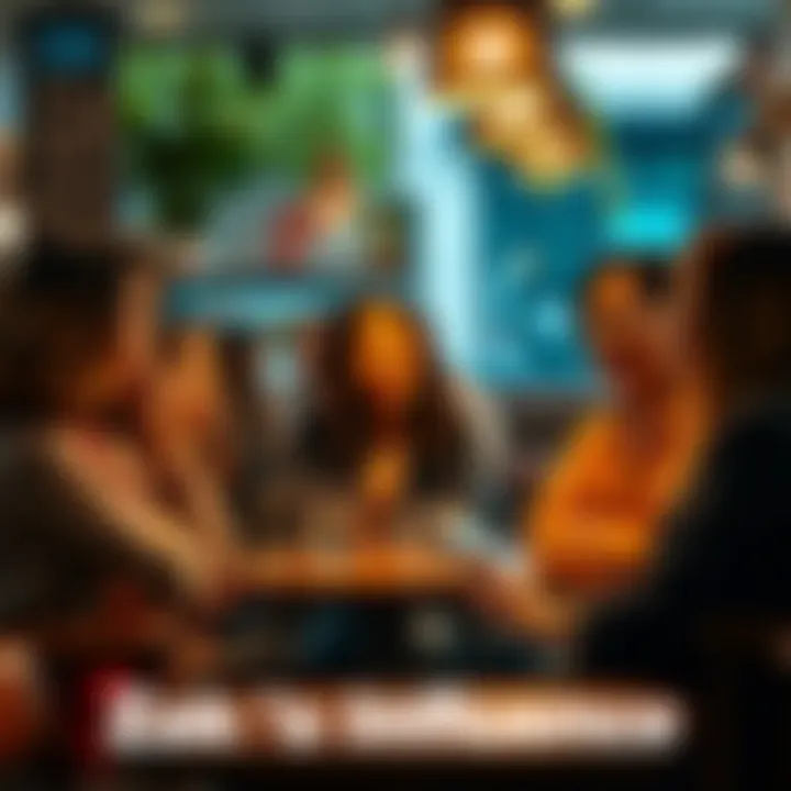 Zak's Positive Influence A group of women smiling and discussing in a cozy café with Zak sharing his thoughts, showing how he impacts their choices and relationships.