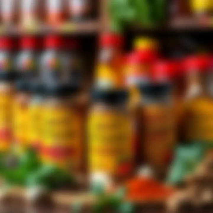 A variety of Zatarain's seasonings jars displayed with spices and herbs around them