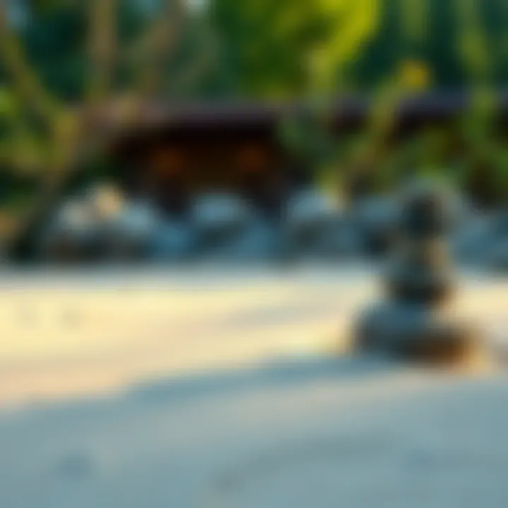 A serene Zen garden featuring carefully raked sand and smooth stones, symbolizing peace and mindfulness.