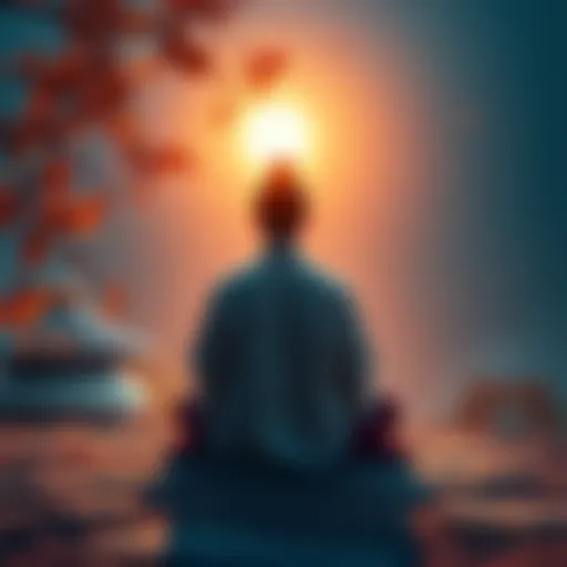 A person meditating in a peaceful setting, demonstrating focus and discipline in their practice, surrounded by nature.