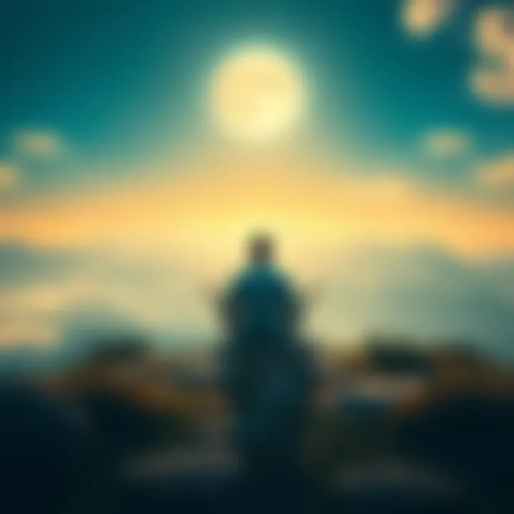 A serene depiction of a person meditating in nature, surrounded by a tranquil landscape, emphasizing the journey from physical attachment to spiritual awareness.