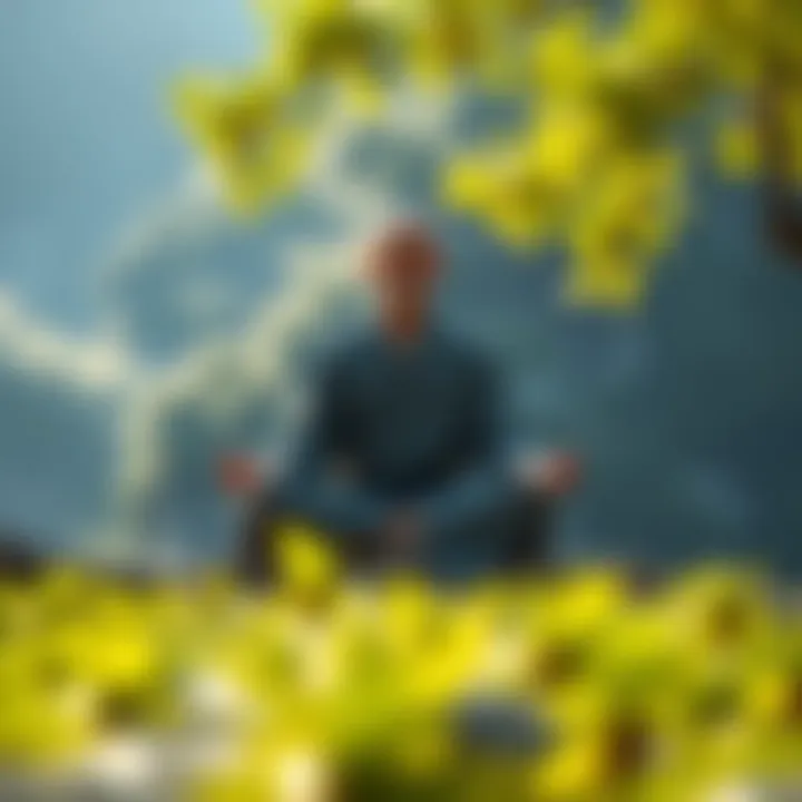 A Zen practitioner sitting peacefully in meditation, surrounded by serene nature, embodying the essence of Public Interview in Zen practice.