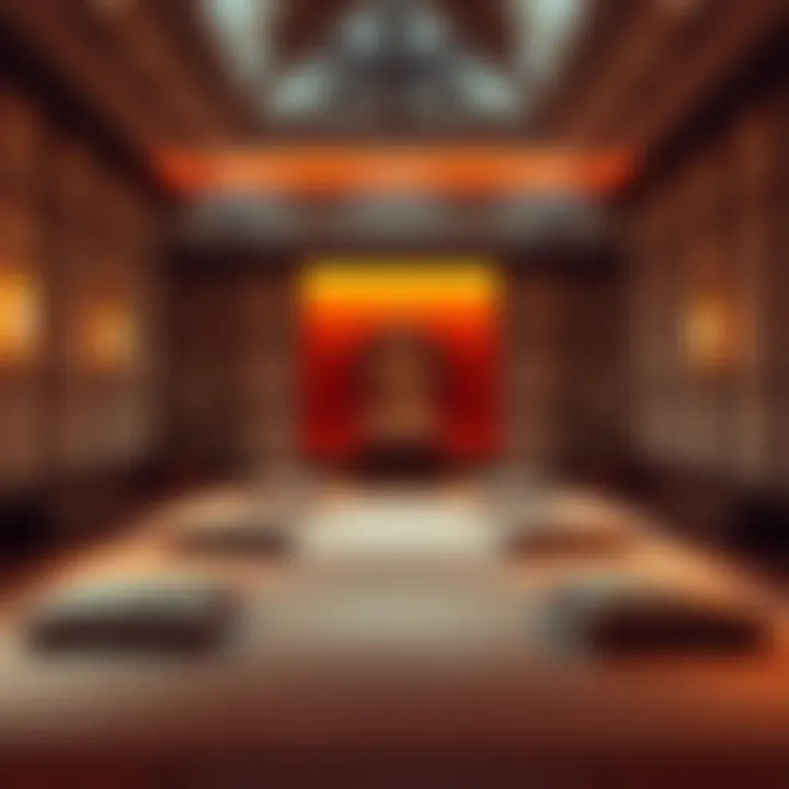 A serene meditation space in a zen retreat with cushions and soft lighting, promoting clarity and compassion.