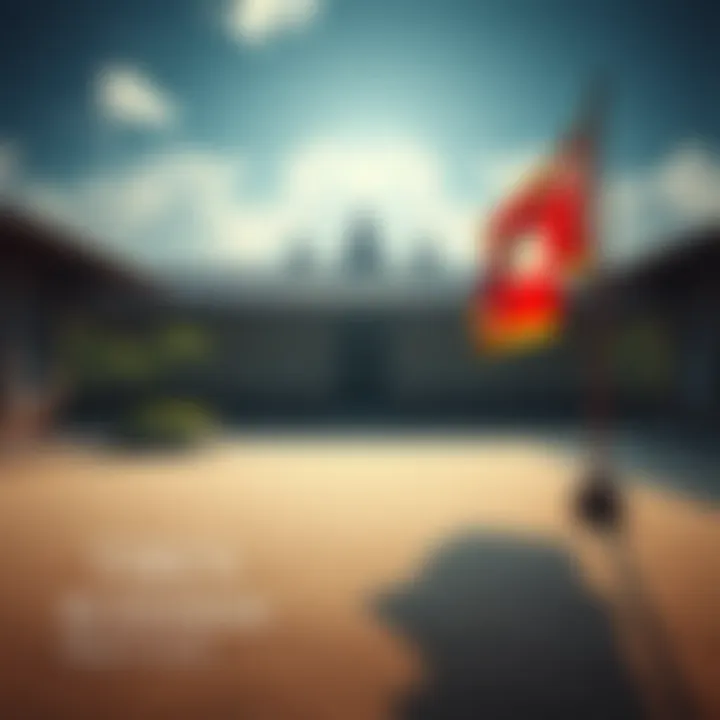 Zen and Tibetan Buddhism Practices A serene meditation setting featuring a Zen garden with raked sand and a Tibetan prayer flag fluttering nearby, symbolizing the blend of both traditions.