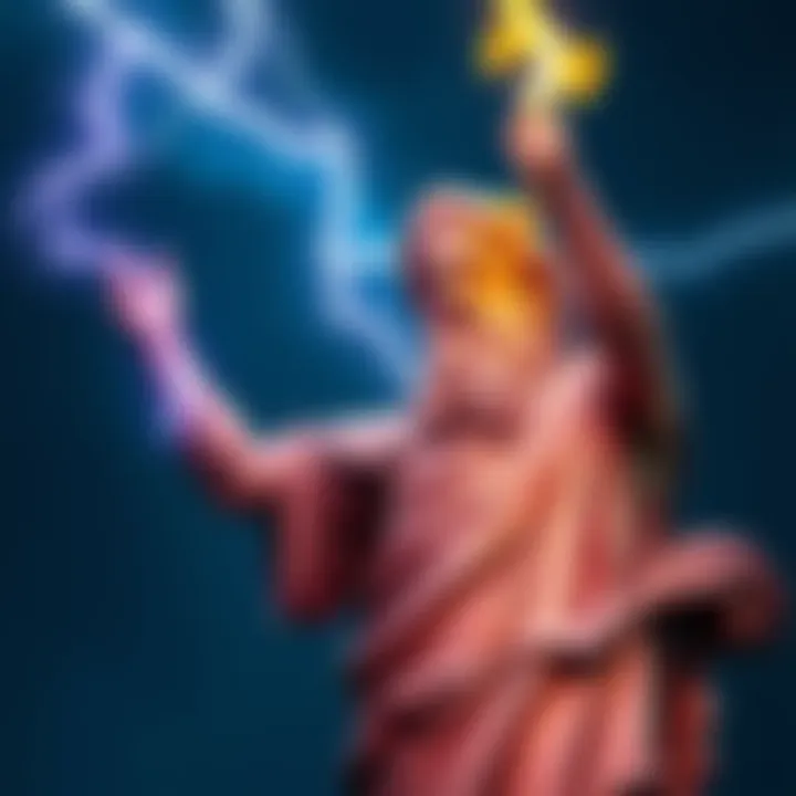 A statue of Zeus with a lightning bolt in his left hand, showcasing his power and authority.