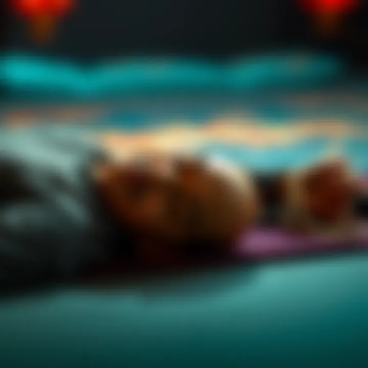 Individual lying on a mat with a calm expression, demonstrating zhanzhuang meditation technique