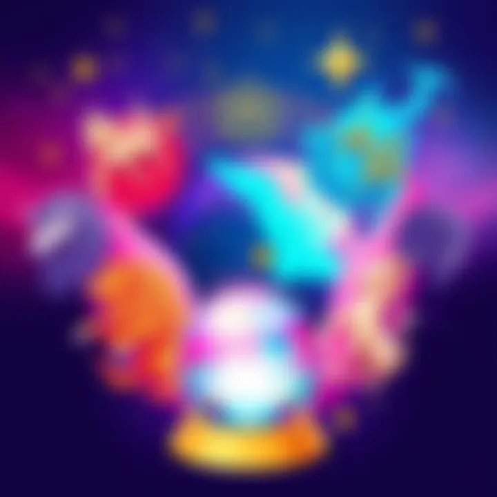 A colorful illustration featuring zodiac signs with stars and a crystal ball to represent free personalized readings.