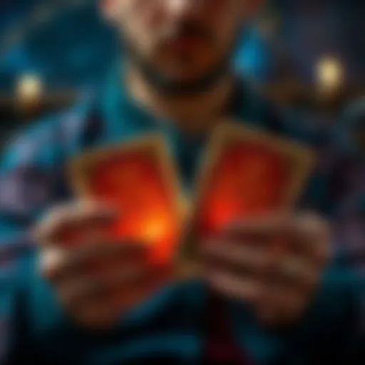 A person holding tarot cards with zodiac symbols, contemplating a yes or no question