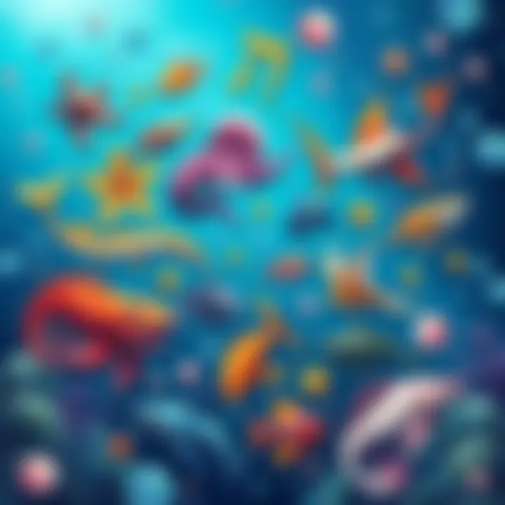 A colorful illustration of zodiac signs paired with various aquatic creatures, showing their unique traits and connections to the ocean.