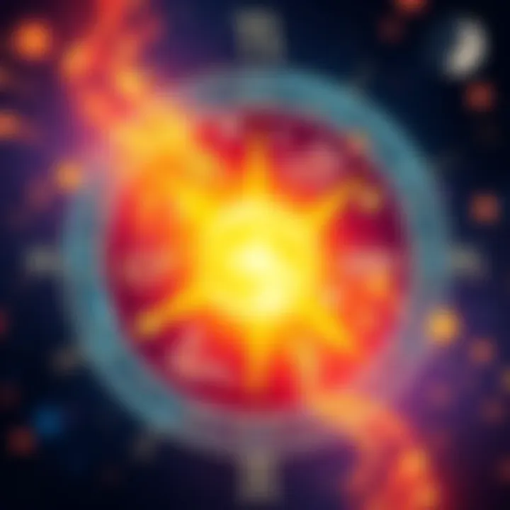 A cosmic visualization of sun, moon, and rising signs illuminating personal insights