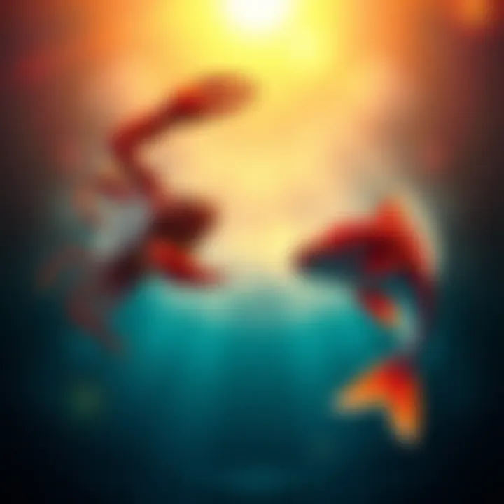 Two zodiac symbols: Cancer represented by a crab and Pisces by two fish swimming in opposite directions.