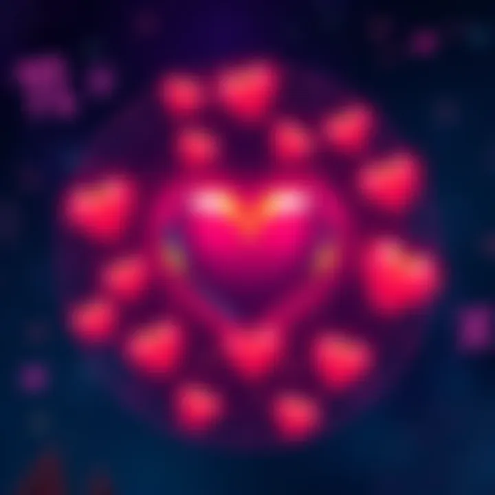 Illustration of different zodiac signs surrounded by heart symbols, representing compatibility and relationships