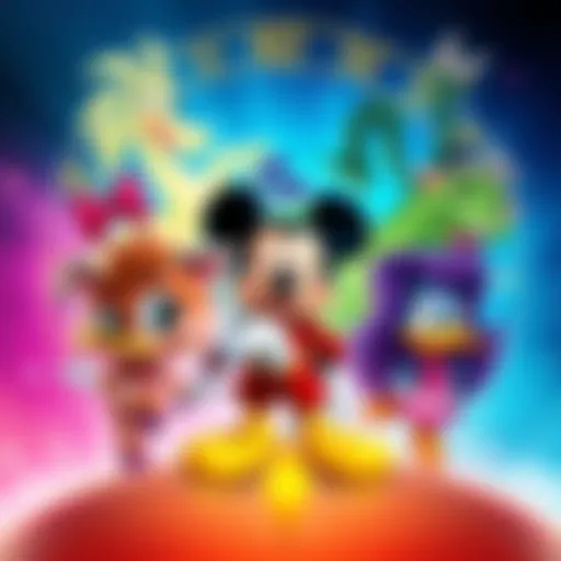A creative display of Zodiac signs alongside rare Disney characters, showing unique pairings and colorful illustrations.