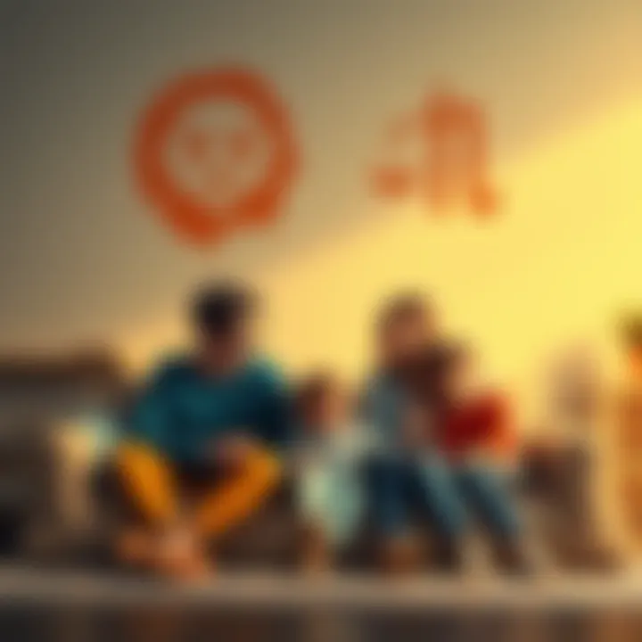 A family sitting together, with zodiac symbols representing each parent on the wall behind them. The father symbolized by a lion for Leo, and the mother by scales for Libra, highlighting their influen...