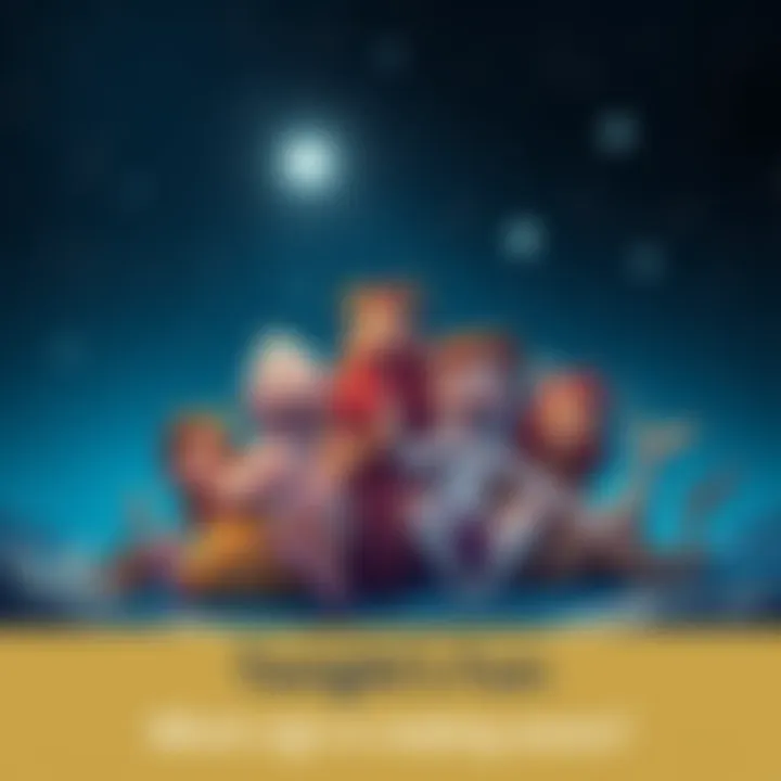 Various zodiac signs portrayed as playful characters, laughing and having fun under a starry night sky.