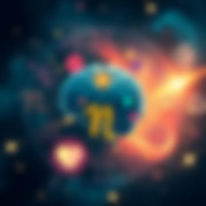 An illustration showing zodiac signs surrounded by symbols representing mental health, like brains and heart shapes, reflecting their traits.