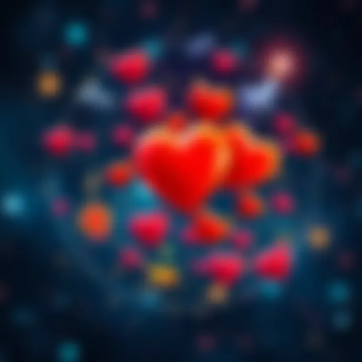 A collage of zodiac symbols with hearts, representing love and relationships influenced by astrology.