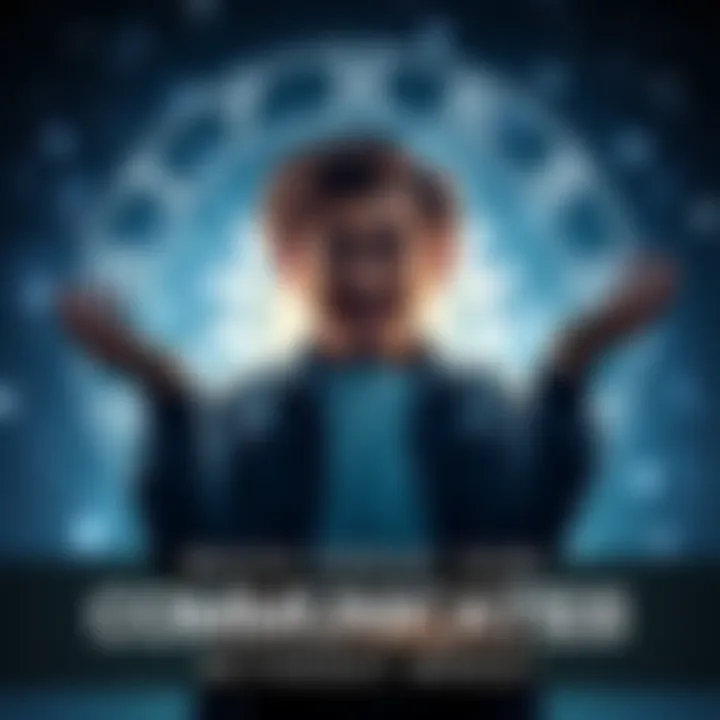 Zodiac Sign Communicating A person using expressive body language to communicate, surrounded by zodiac symbols in a starry background, highlighting non-verbal communication skills.