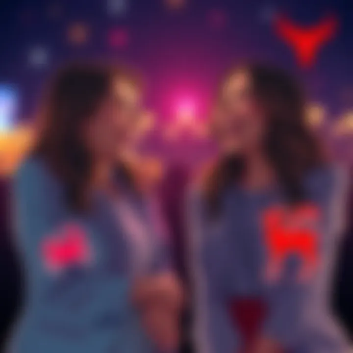 Two women laughing while discussing astrology, with symbols for Cancer and Aries illustrated nearby.
