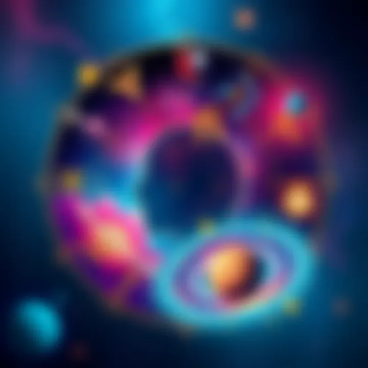 An illustration showing various zodiac signs and their connection to mental health, featuring symbols like stars and planets.