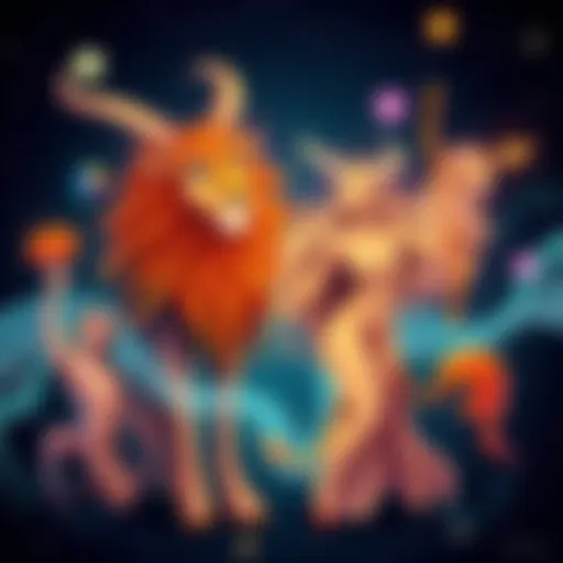 Illustration of zodiac signs Leo and Taurus along with Virgo and Sagittarius, representing different elements in astrology