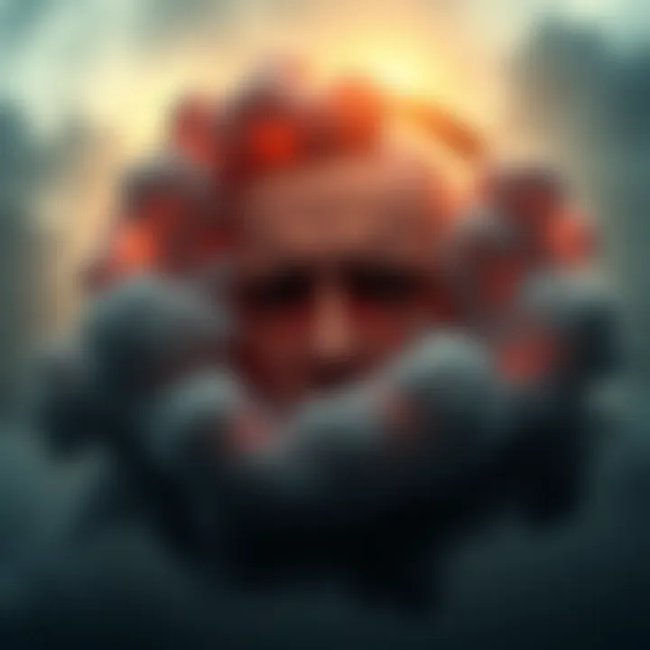 A zodiac sign symbol surrounded by dark clouds and a sad expression, representing the victim role in relationships.