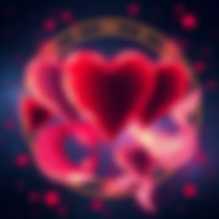 Illustration of zodiac signs with hearts representing attraction between Scorpios, Leos, Geminis, and Pisces