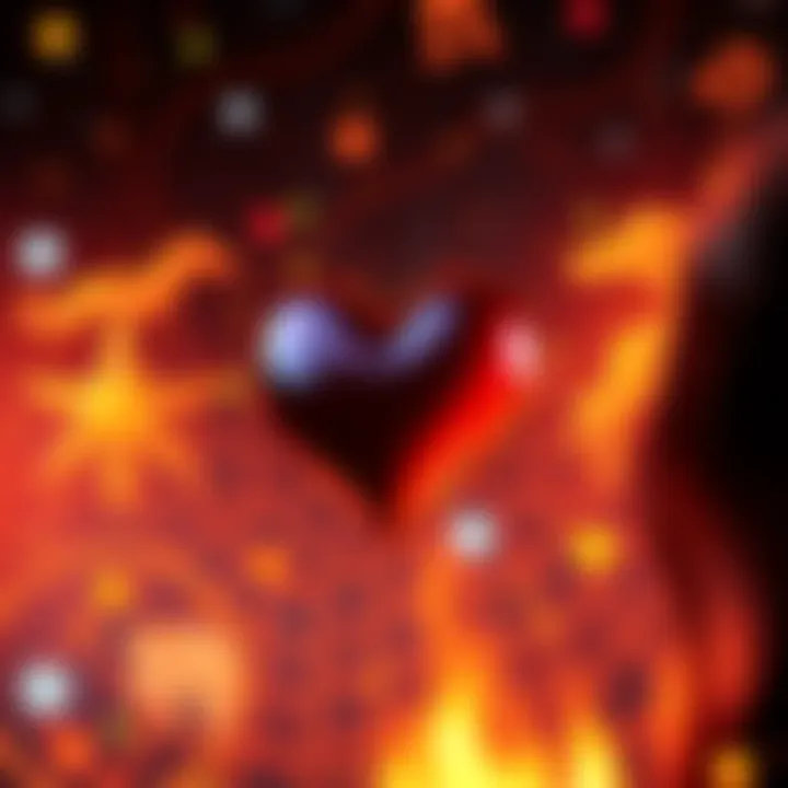 A collection of zodiac symbols with a heart in the center, representing romantic attraction.