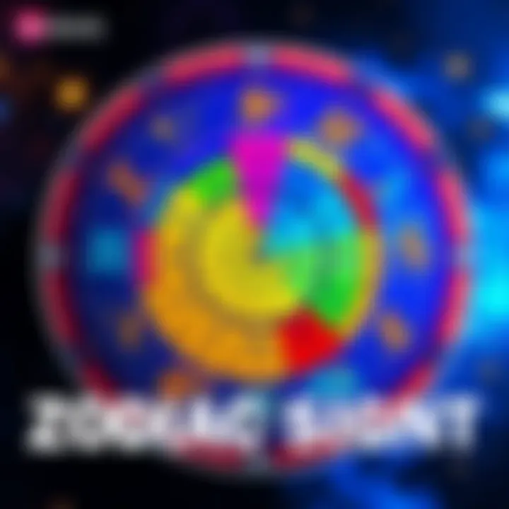 A colorful chart displaying all twelve zodiac signs with their symbols and traits.