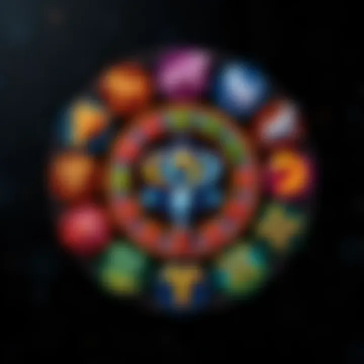 A collage of symbols for the 12 zodiac signs, each with unique characteristics, set against a starry background