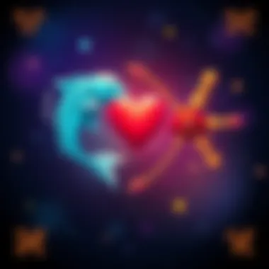 Zodiac Signs Compatibility Illustration showing astrology symbols for Pisces and Sagittarius connected by hearts, representing their unique compatibility, with stars in the background.
