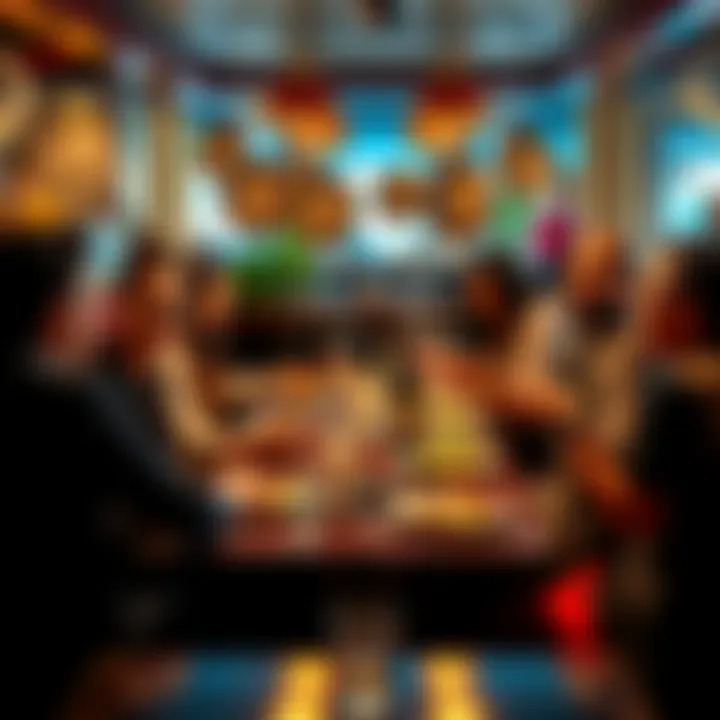 A group of diverse people representing different zodiac signs enjoying a meal at a restaurant, showcasing their unique dining behaviors, such as sharing food and discussing preferences.