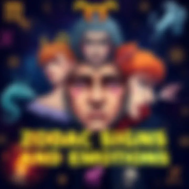 A collage of zodiac signs represented by their symbols, showing contrasting emotions like tears and smiles, reflecting how each sign expresses feelings.