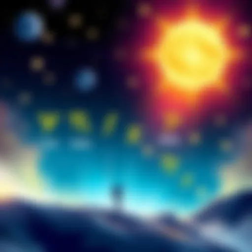 Illustration showing zodiac signs arranged from least to most forgiving, with Virgo at one end and Aquarius at the other, surrounded by stars and symbols representing each sign.