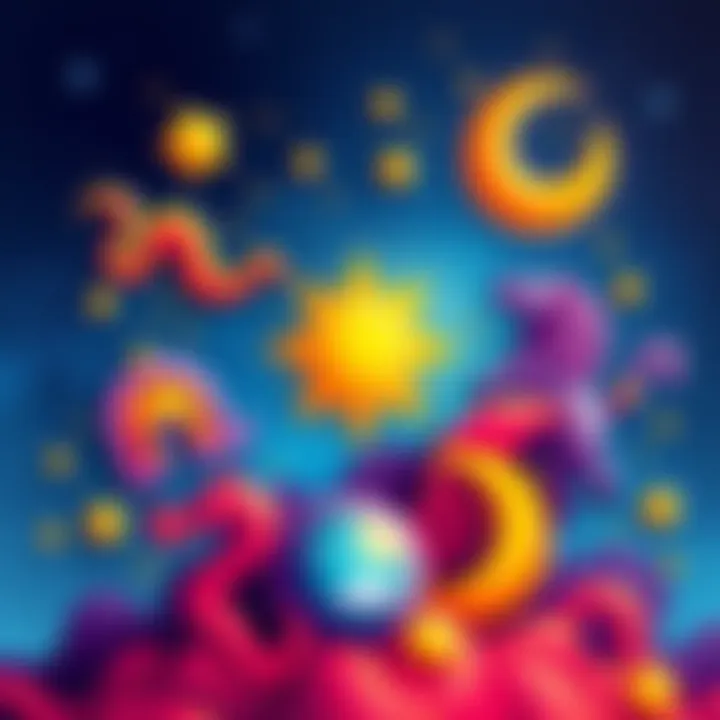 A colorful illustration of zodiac signs with celestial elements like stars and a crescent moon, inviting people to share their signs for free readings.