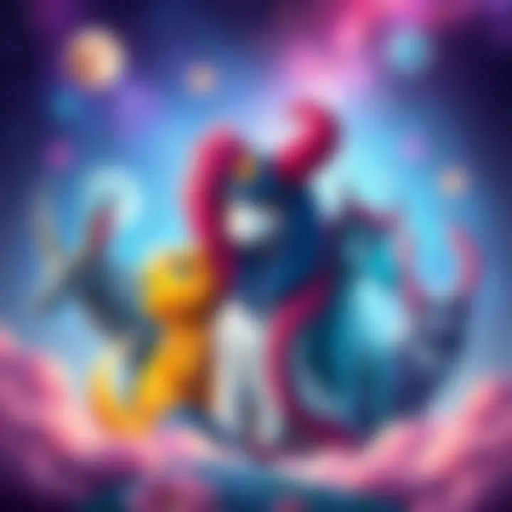 Colorful Gacha-style illustrations of different zodiac signs, each with unique designs and features, set against a celestial background.