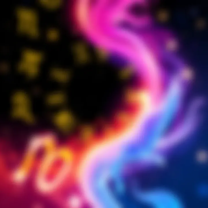 Colorful representation of zodiac signs with astrological symbols and stars in the background.