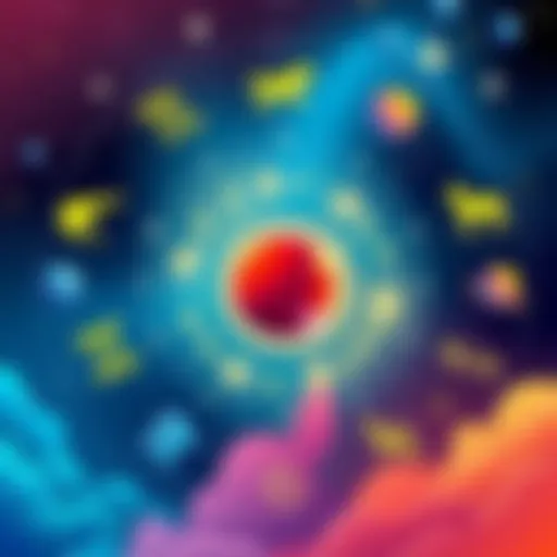 A colorful illustration showing symbols of zodiac signs with stars and planets in the background, representing astrology and personal characteristics.