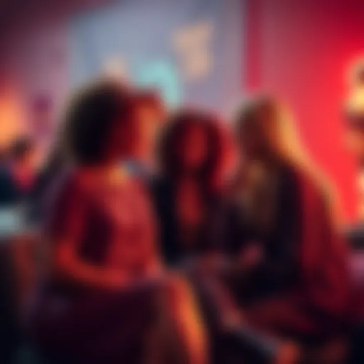 A visual representation of the fire signs, Libra, and Virgo gathered together, discussing opinions and social perceptions in a friendly setting.