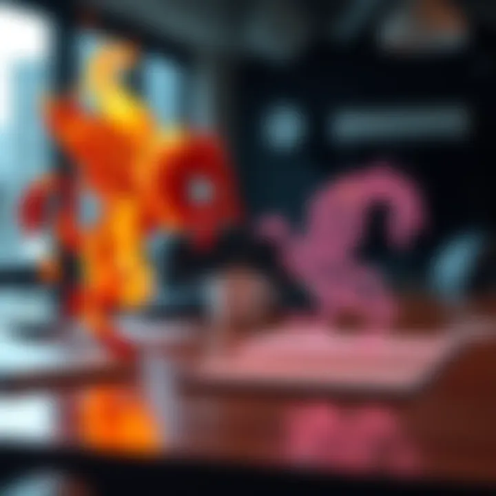 Fire and air zodiac signs represented on a desk with colleagues discussing team dynamics