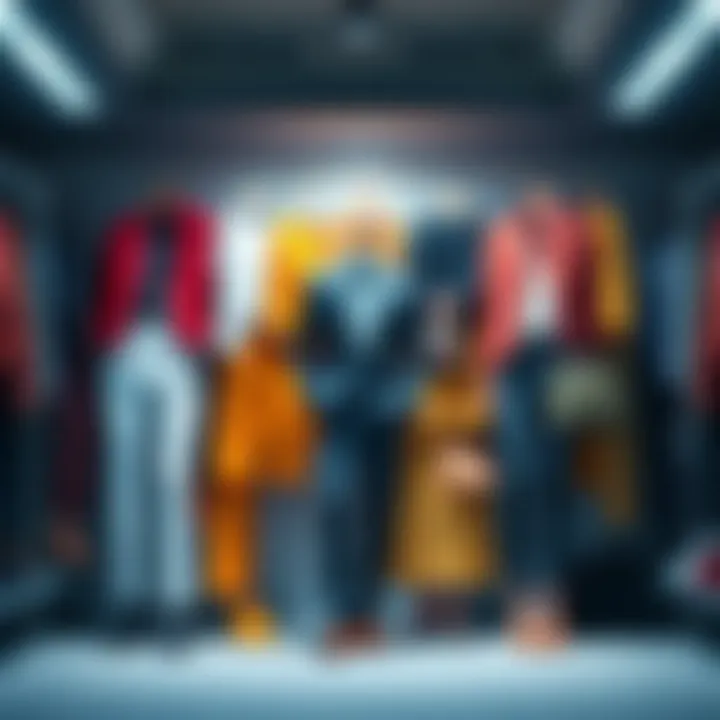A colorful wardrobe representing different zodiac signs with outfits suitable for various dream jobs, showcasing styles like business, creative, and casual.
