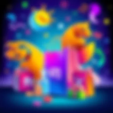 A colorful illustration showing different zodiac signs with symbols related to spending, like a shopping bag and gifts, to represent financial decisions based on astrology.