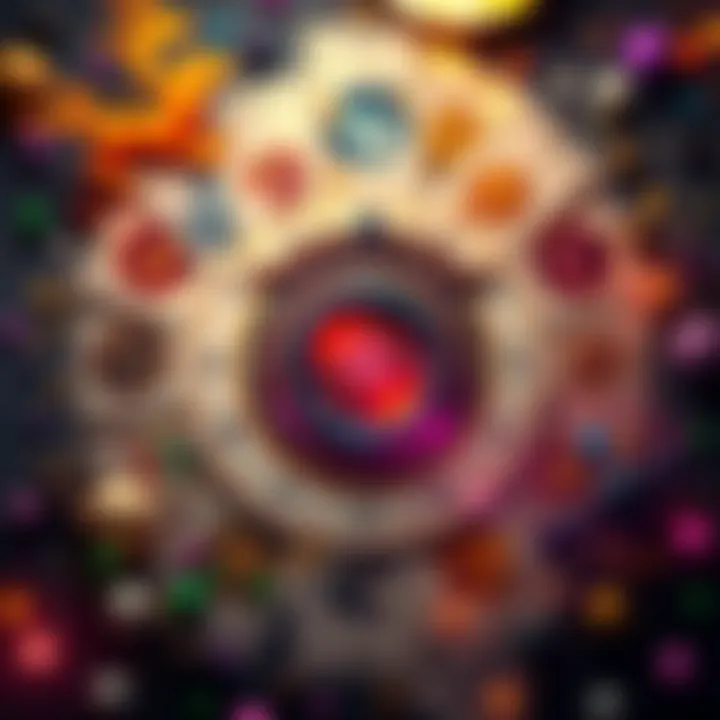 A colorful display of zodiac signs surrounded by tarot cards, symbolizing astrology and personal guidance.